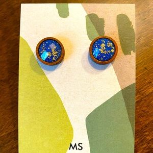 Blue stone with gold foil stud earrings